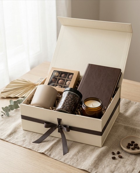 Hampers corporate gifting Alatia dengan kemasan rapi dan opsi branding logo perusahaan